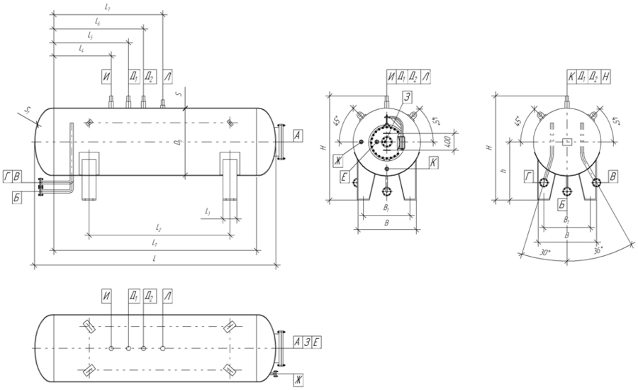 Чертеж резервуара для СУГ 4,2 м